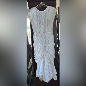 Elegant 1980’s Vintage White and Gold Lace Dress